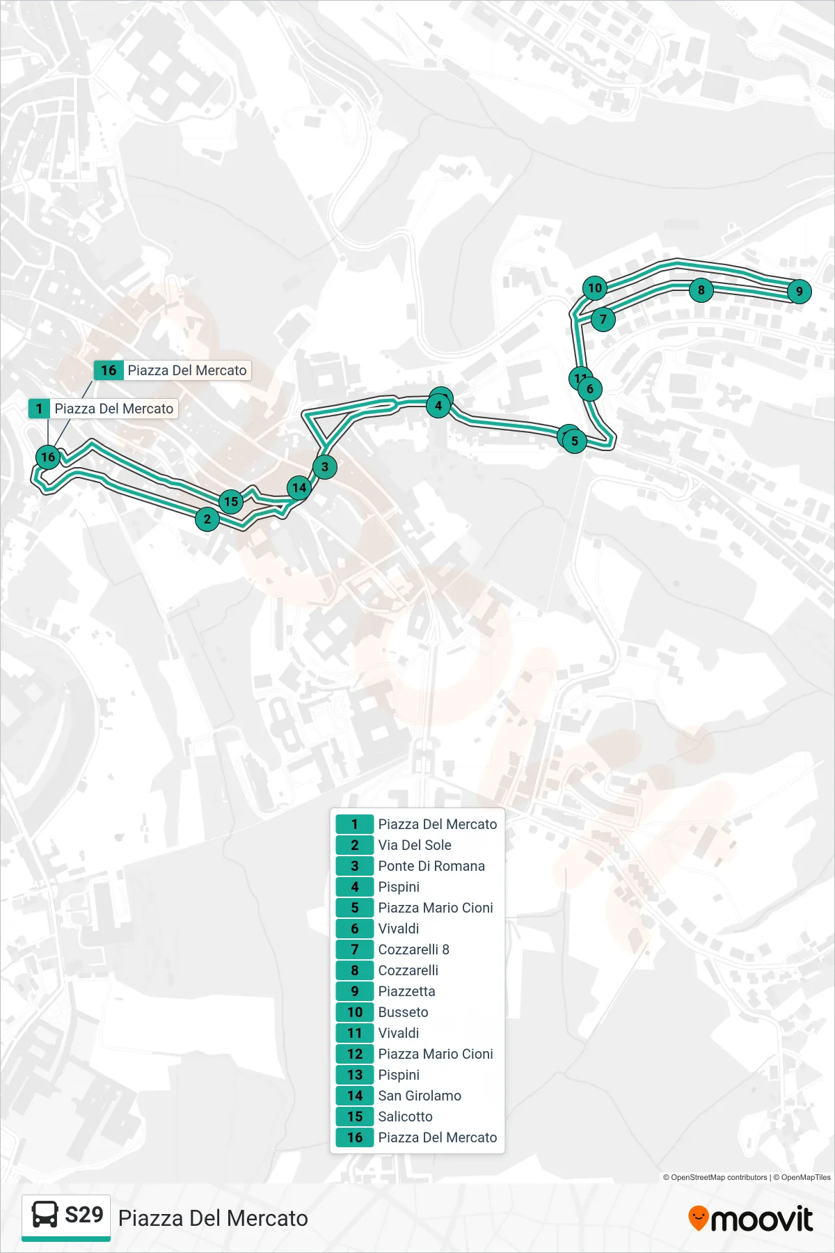 Linea S29  bus (Piazza Del Mercato) - Percorsi e fermate sulla mappa