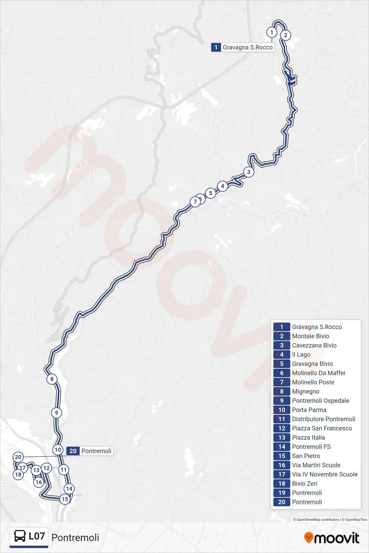 Linea L07 tram (Pontremoli) - Percorsi e fermate sulla mappa