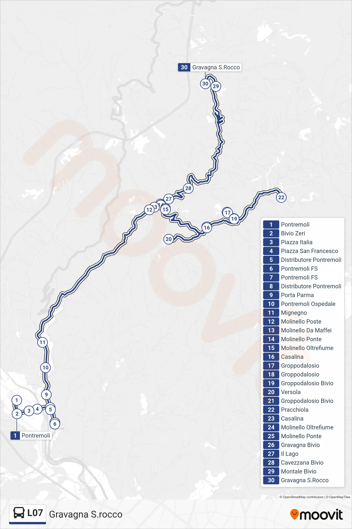 Linea L07  tram (Gravagna S.rocco) - Percorsi e fermate sulla mappa