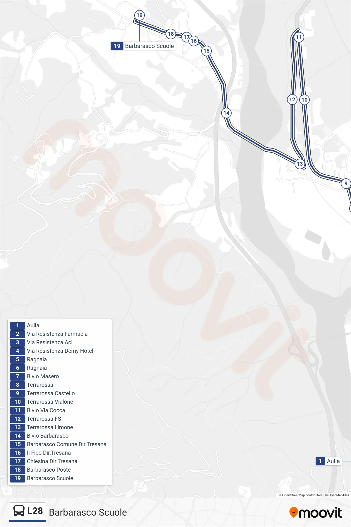 Linea L28  tram (Barbarasco Scuole) - Percorsi e fermate sulla mappa