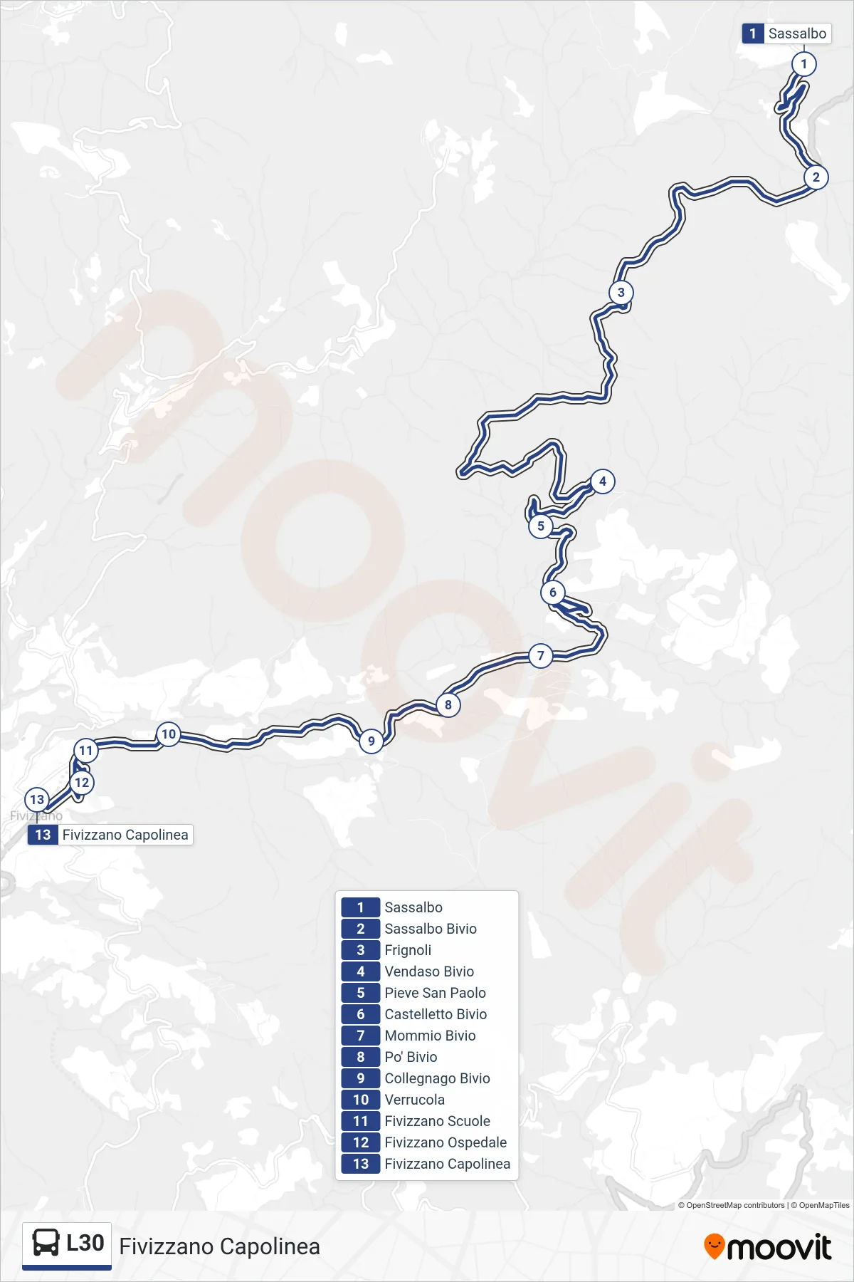 Linea L30 tram (Fivizzano Capolinea) - Percorsi e fermate sulla mappa