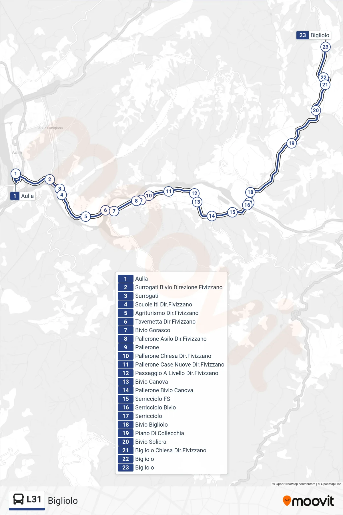 Linea L31  tram (Bigliolo) - Percorsi e fermate sulla mappa