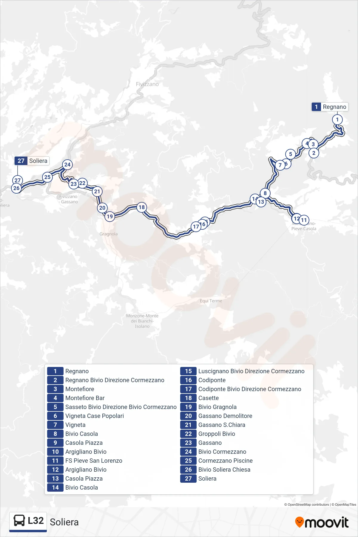 Linea L32 tram (Soliera) - Percorsi e fermate sulla mappa