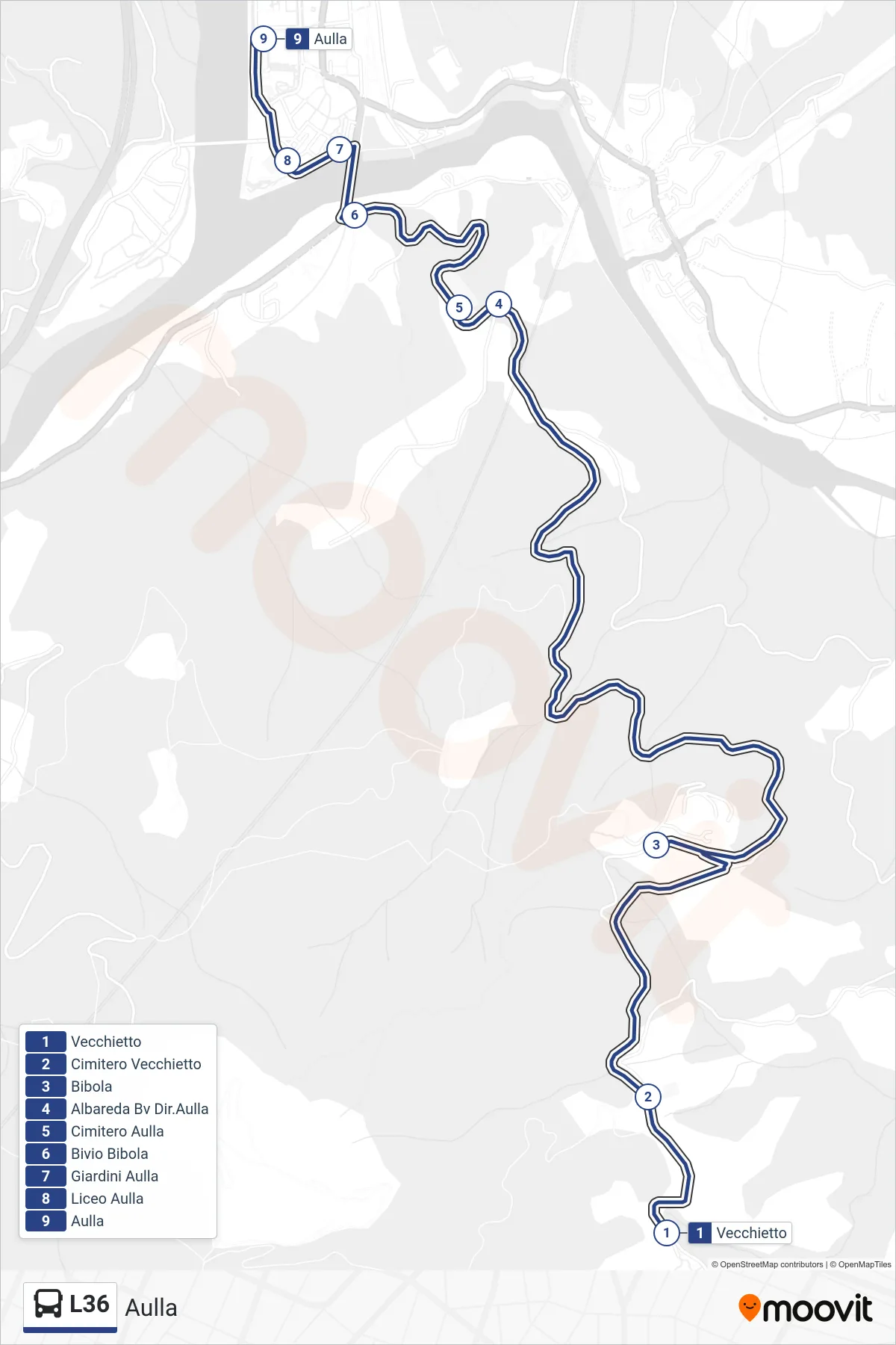 Linea L36  tram (Aulla) - Percorsi e fermate sulla mappa