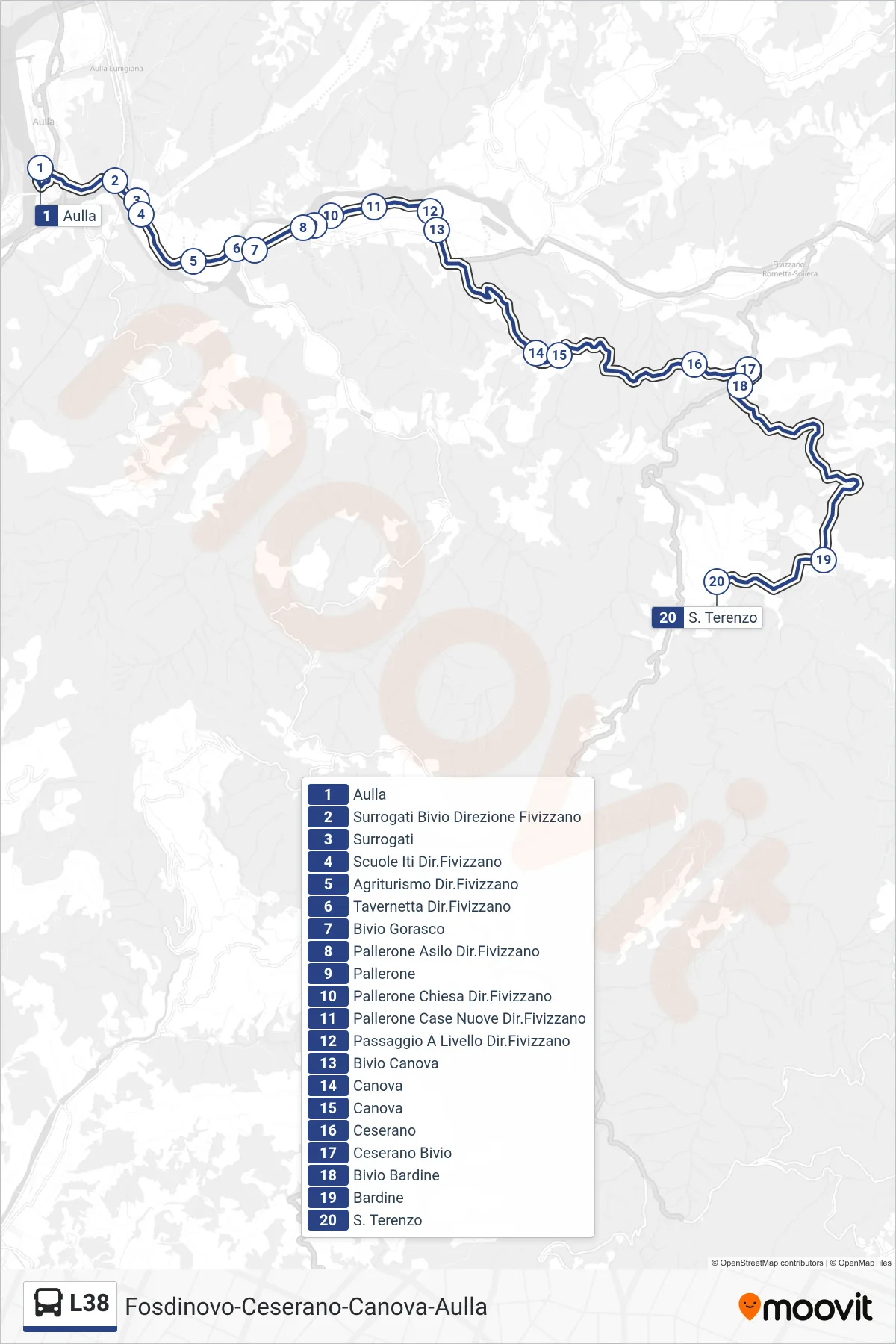 Linea L38 tram (S. Terenzo) - Percorsi e fermate sulla mappa
