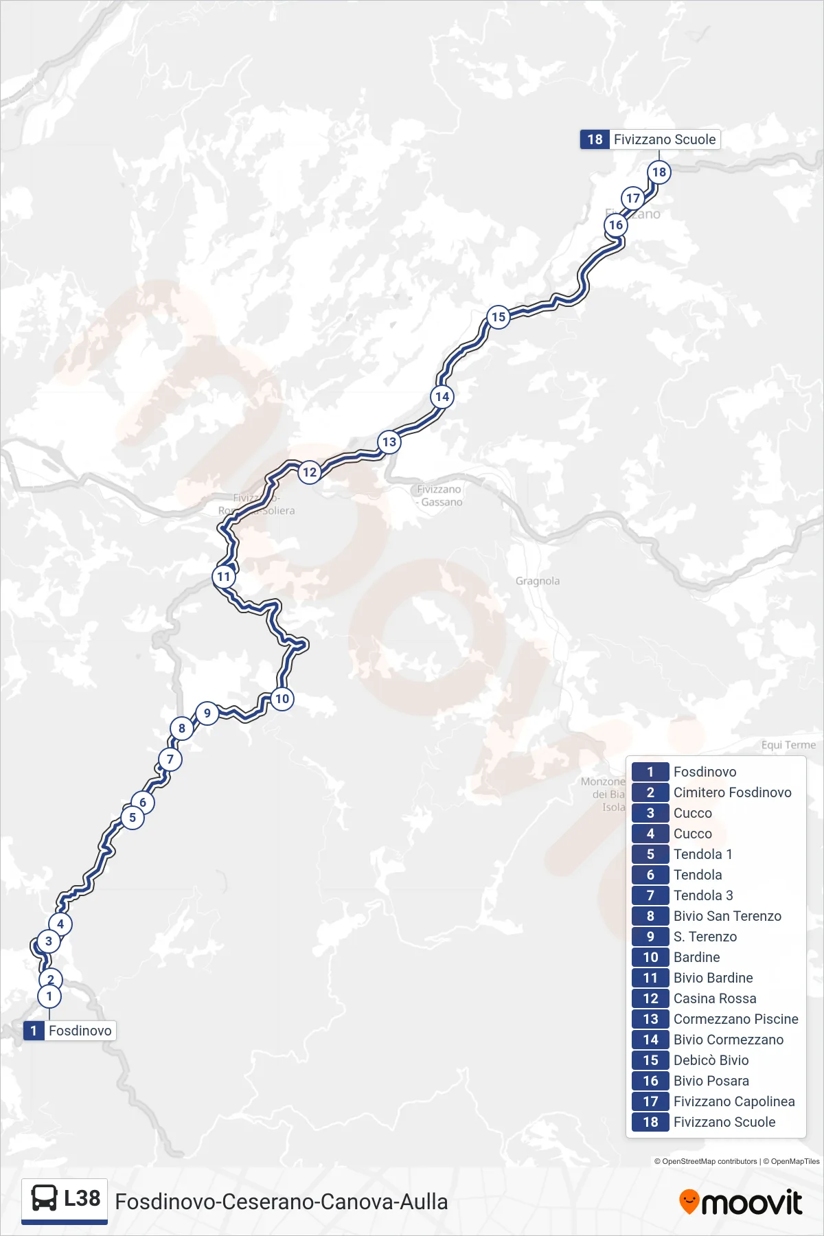 Linea L38 tram (Fivizzano Scuole) - Percorsi e fermate sulla mappa