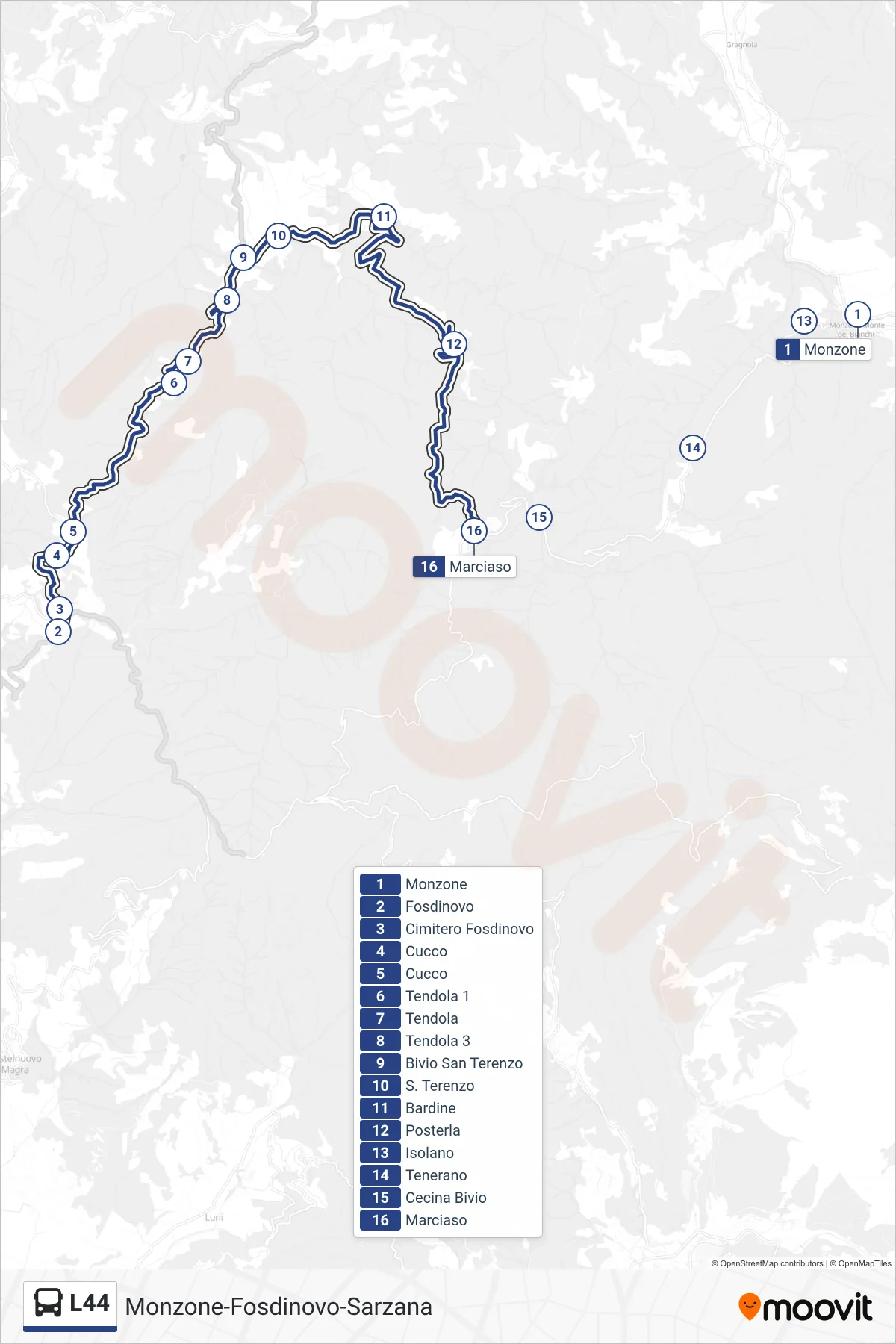 Linea L44 tram (Marciaso) - Percorsi e fermate sulla mappa