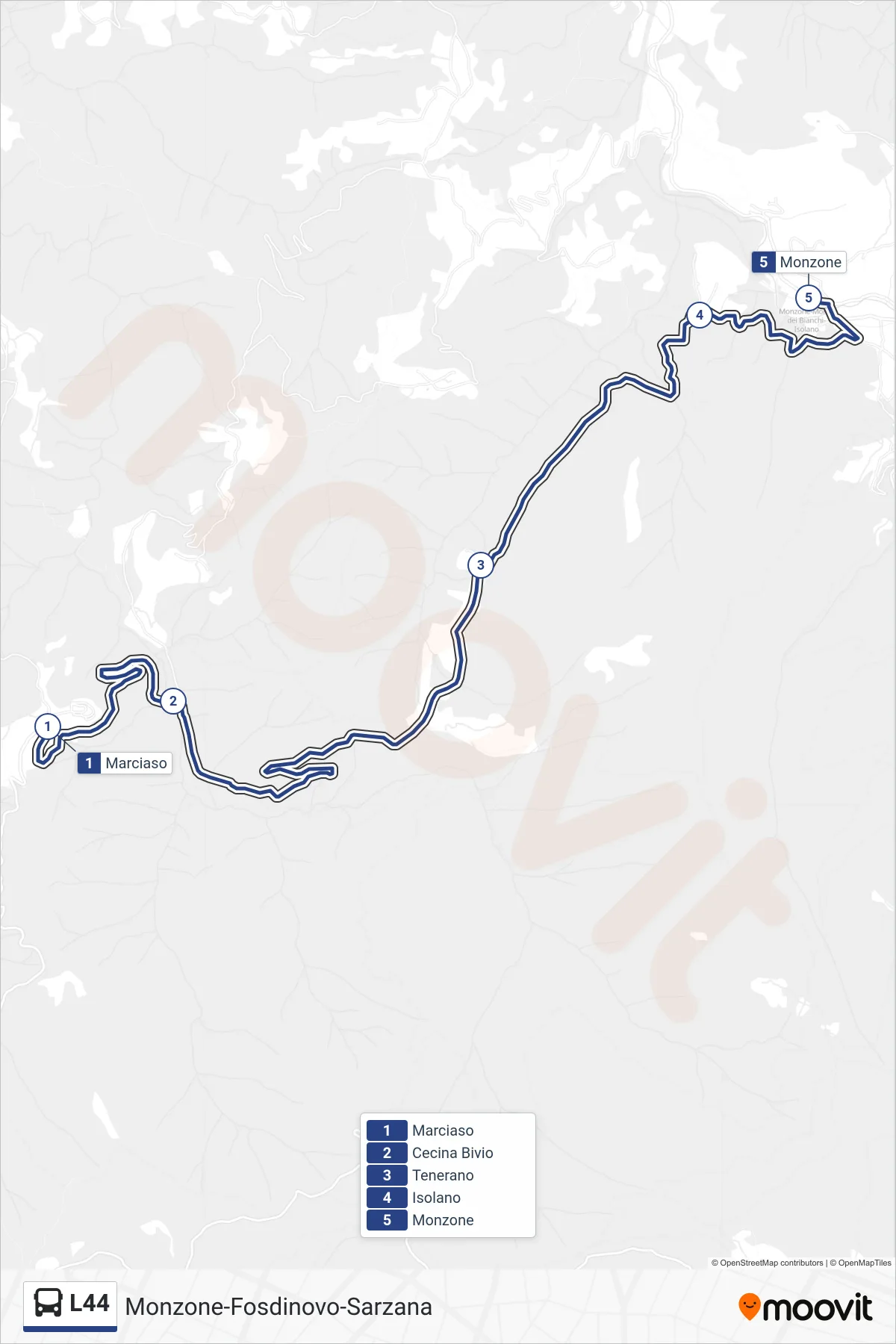 Linea L44 tram (Monzone) - Percorsi e fermate sulla mappa