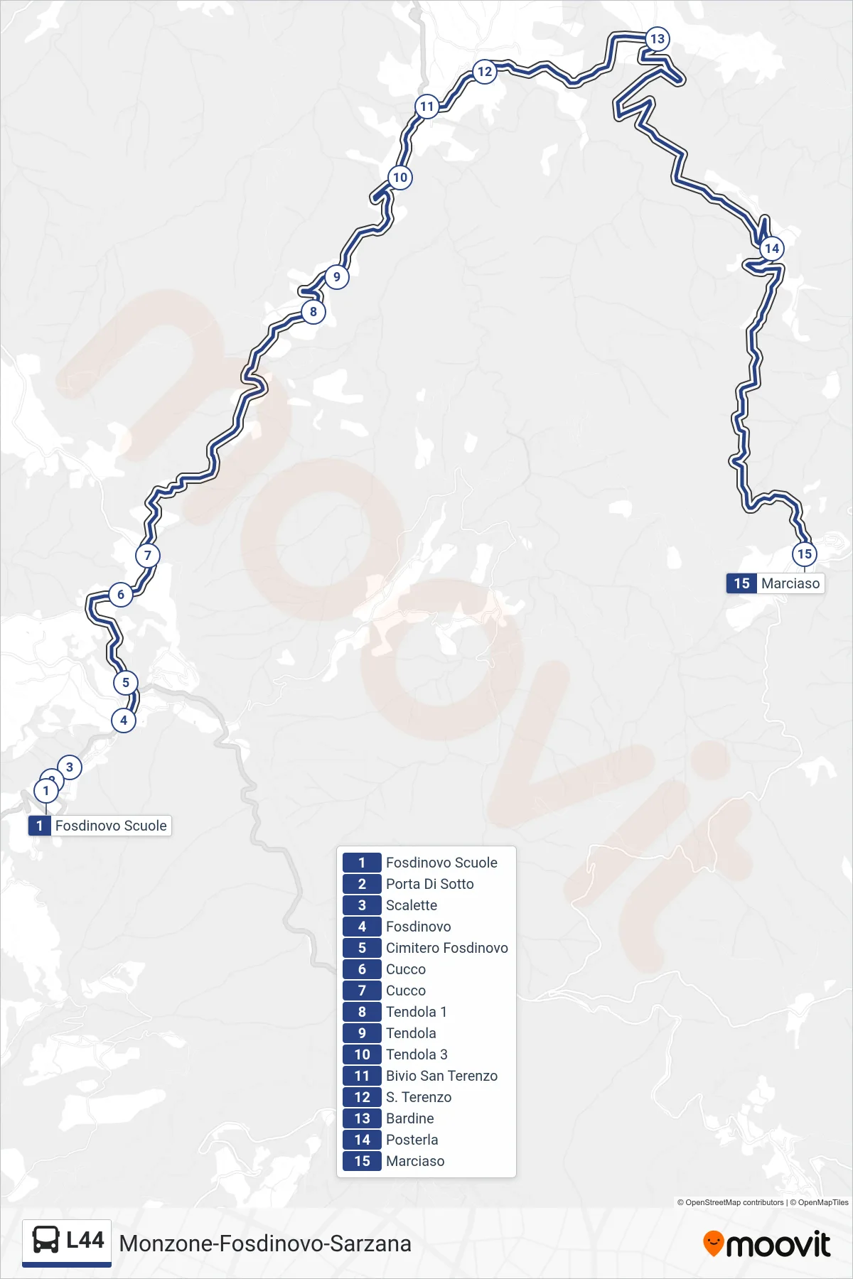 Linea L44  tram (Marciaso) - Percorsi e fermate sulla mappa