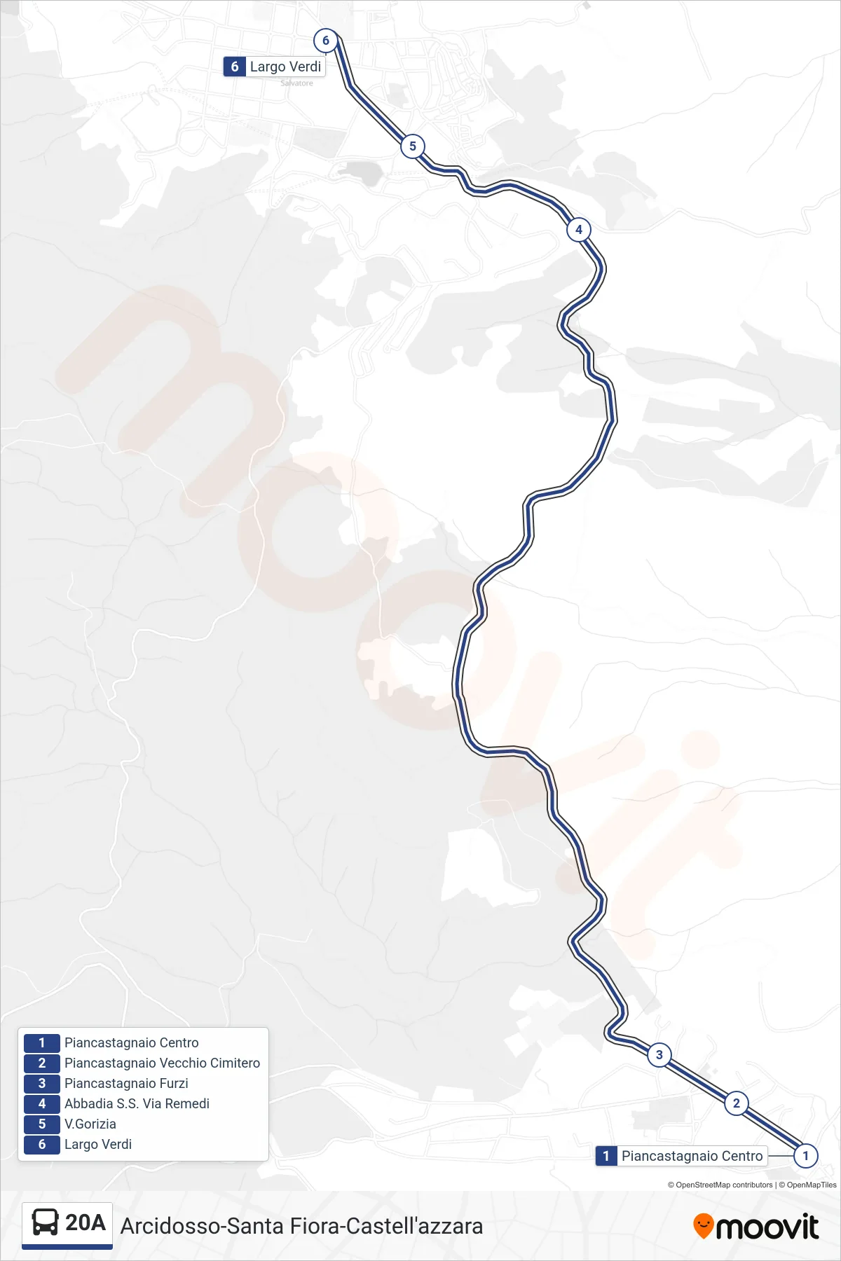 Linea 20A bus (Largo Verdi) - Percorsi e fermate sulla mappa