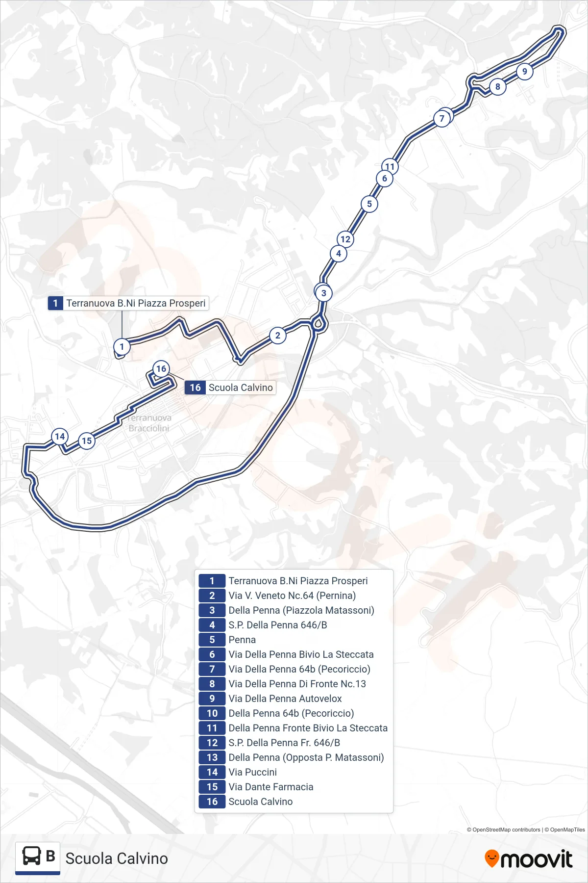 Linea B bus (Scuola Calvino) - Percorsi e fermate sulla mappa