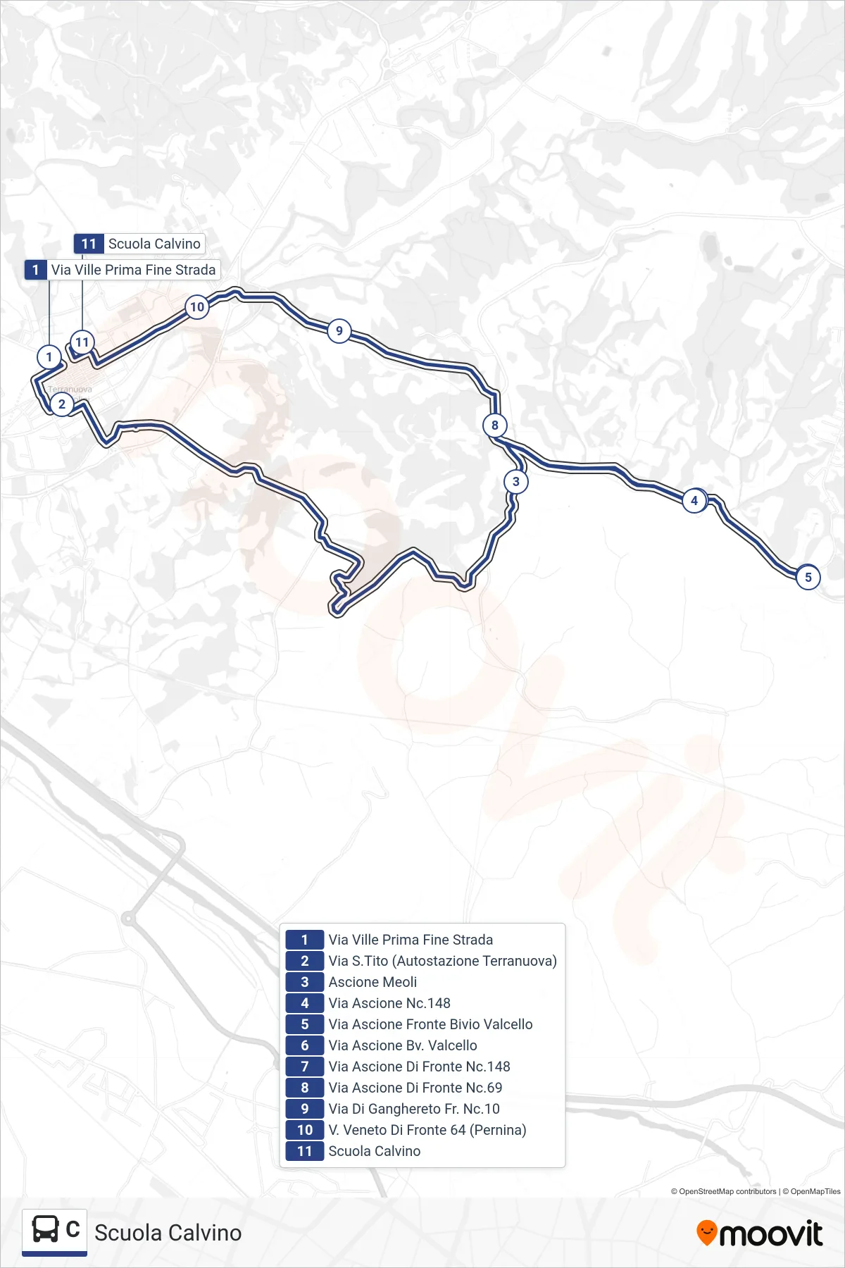 Linea C bus (Scuola Calvino) - Percorsi e fermate sulla mappa