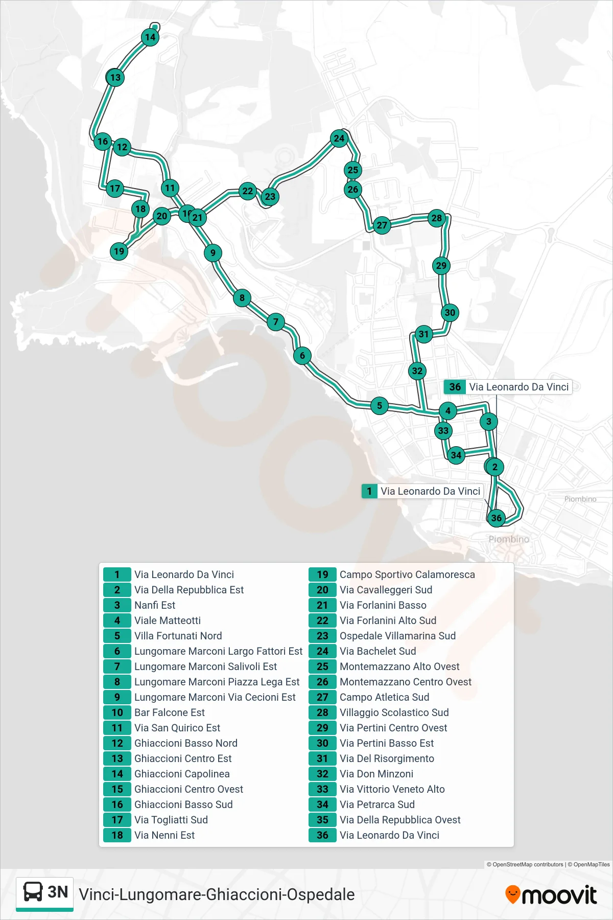 Linea 3N bus (Via Leonardo Da Vinci) - Percorsi e fermate sulla mappa