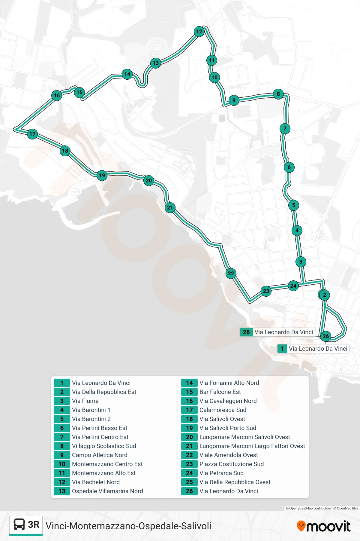 Linea 3R bus (Via Leonardo Da Vinci) - Percorsi e fermate sulla mappa