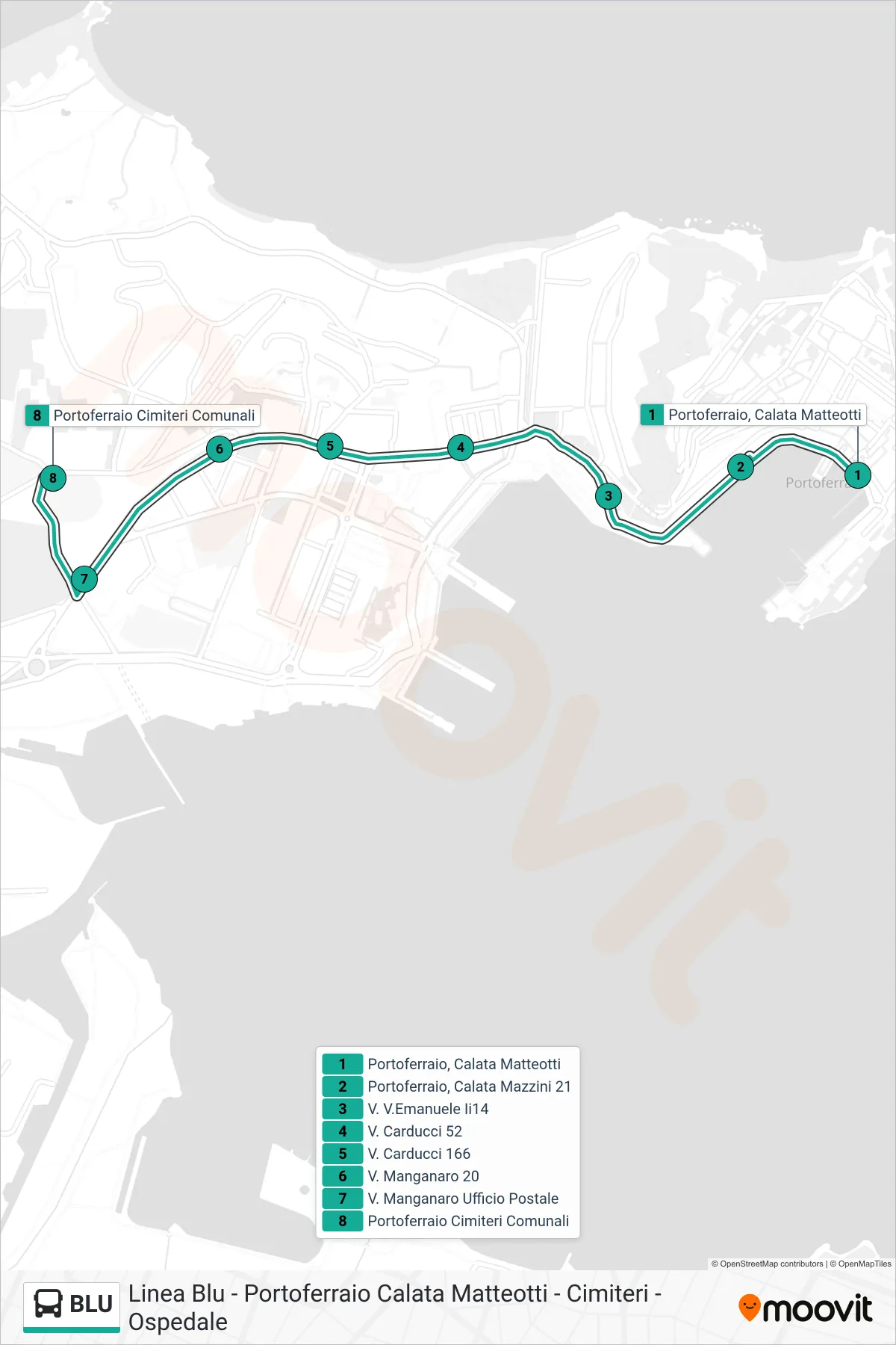 Linea BLU  bus (Portoferraio Cimiteri Comunali) - Percorsi e fermate sulla mappa