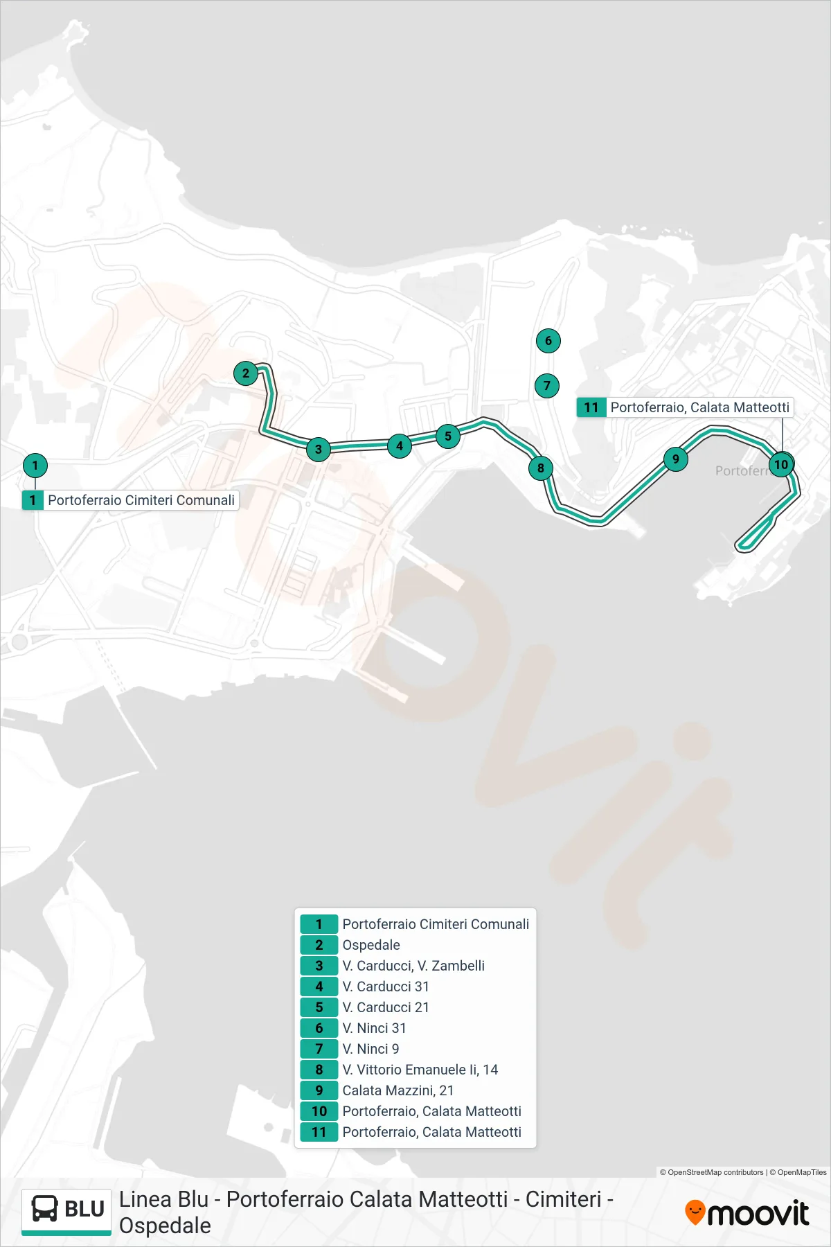 Linea BLU bus (Portoferraio Calata Matteotti) - Percorsi e fermate sulla mappa