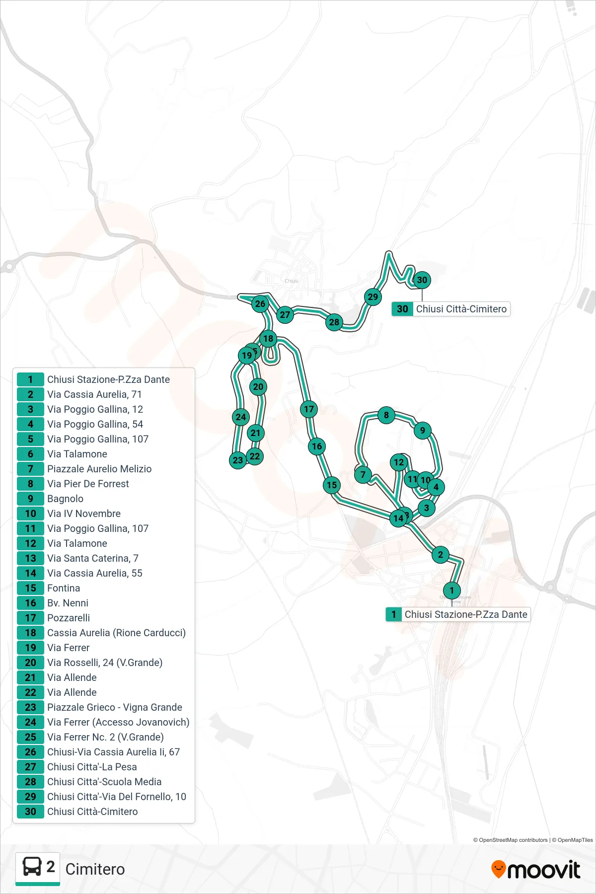 Linea 2 tram (Cimitero) - Percorsi e fermate sulla mappa