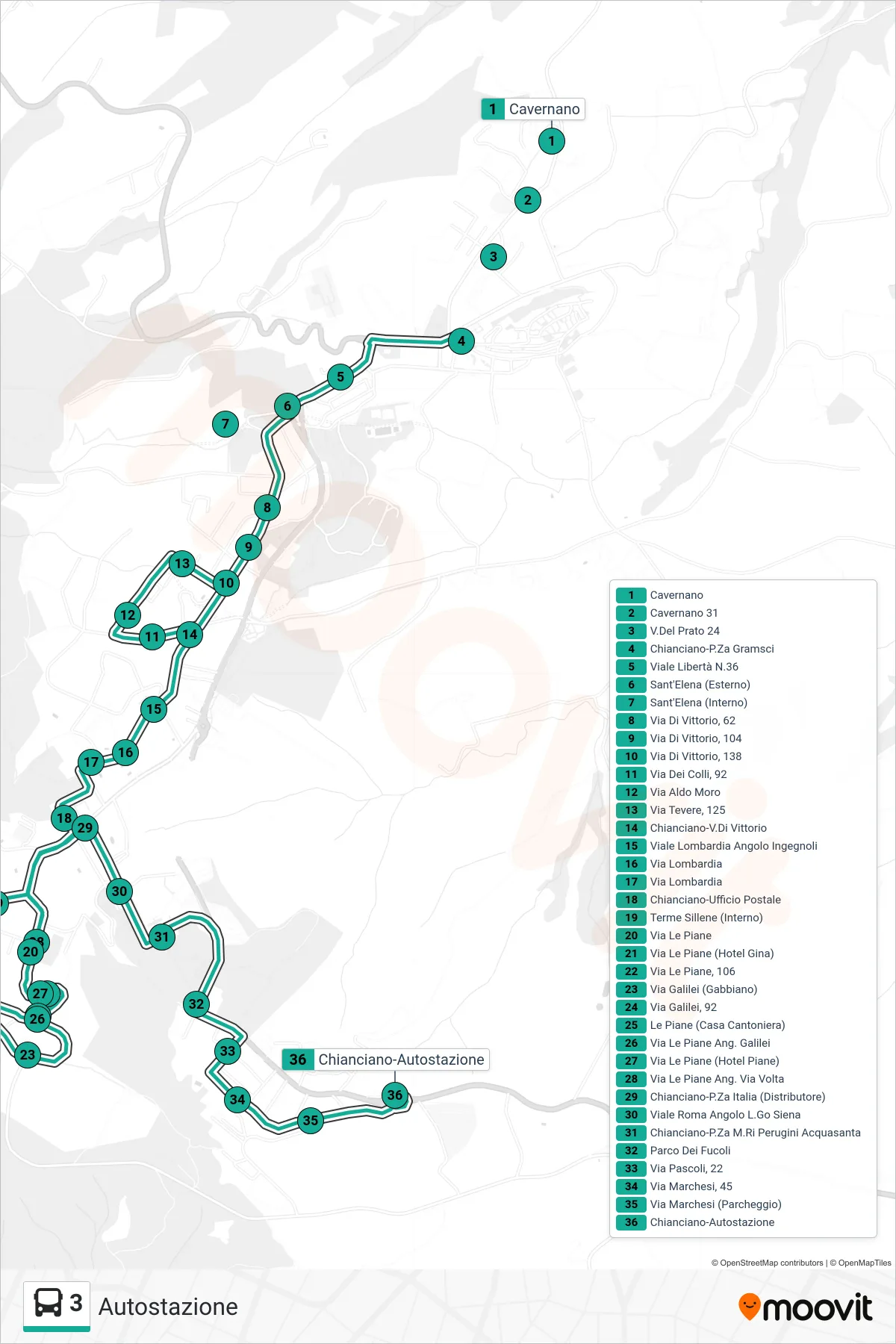 Linea 3 tram (Autostazione) - Percorsi e fermate sulla mappa
