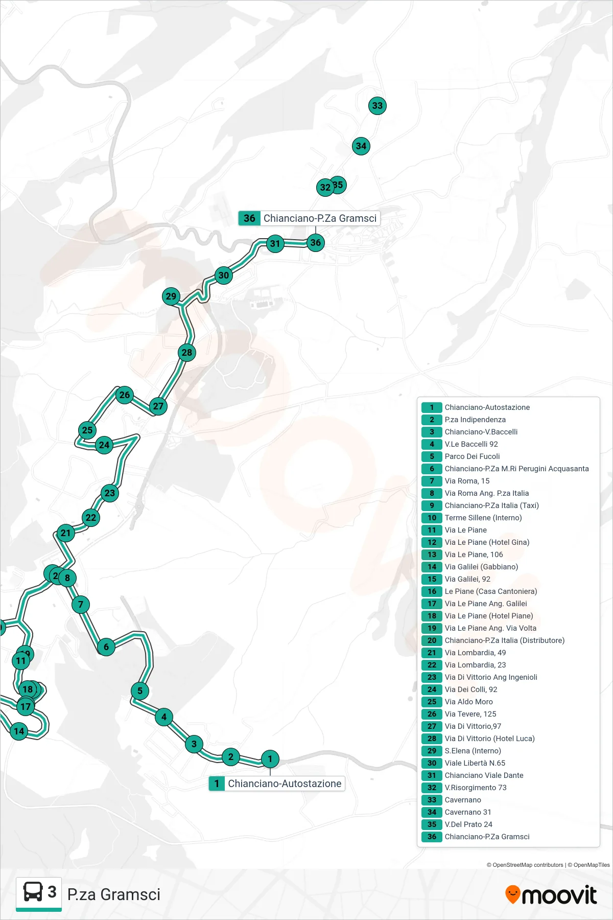 Linea 3 tram (P.za Gramsci) - Percorsi e fermate sulla mappa