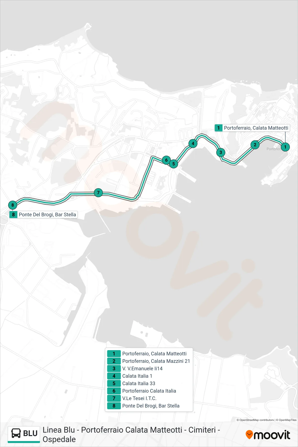 Linea BLU tram (Ponte Del Brogi, Bar Stella) - Percorsi e fermate sulla mappa