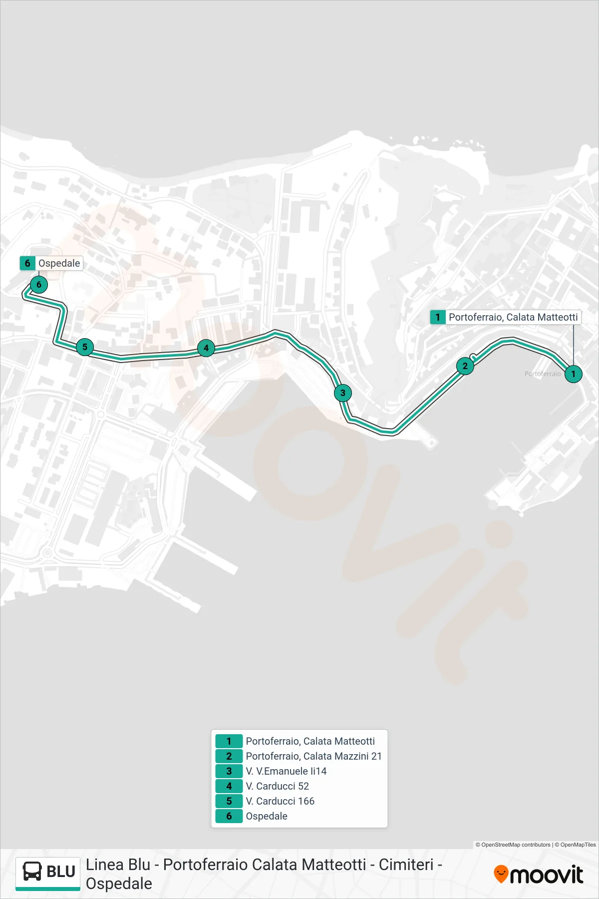 Linea BLU tram (Ospedale) - Percorsi e fermate sulla mappa