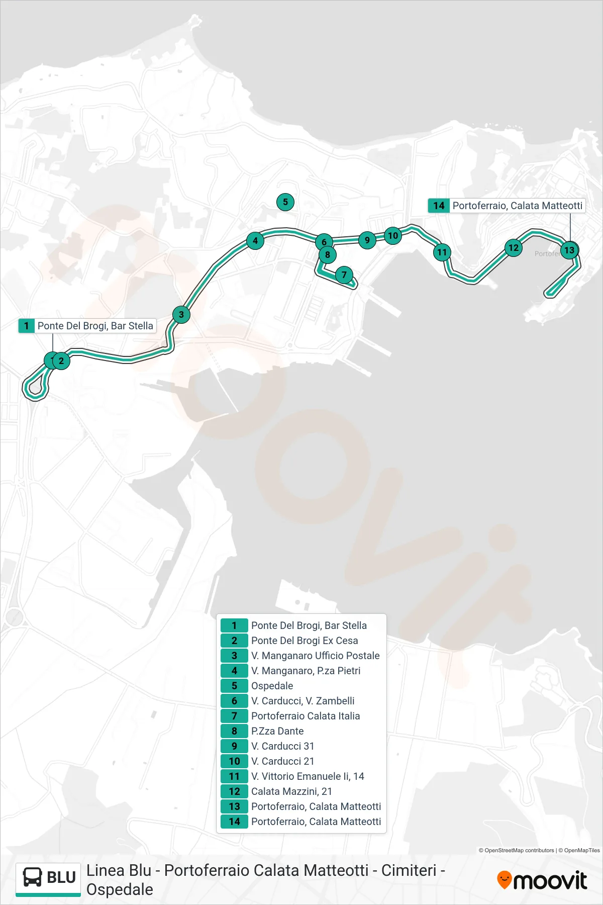 Linea BLU tram (Portoferraio Calata Matteotti) - Percorsi e fermate sulla mappa