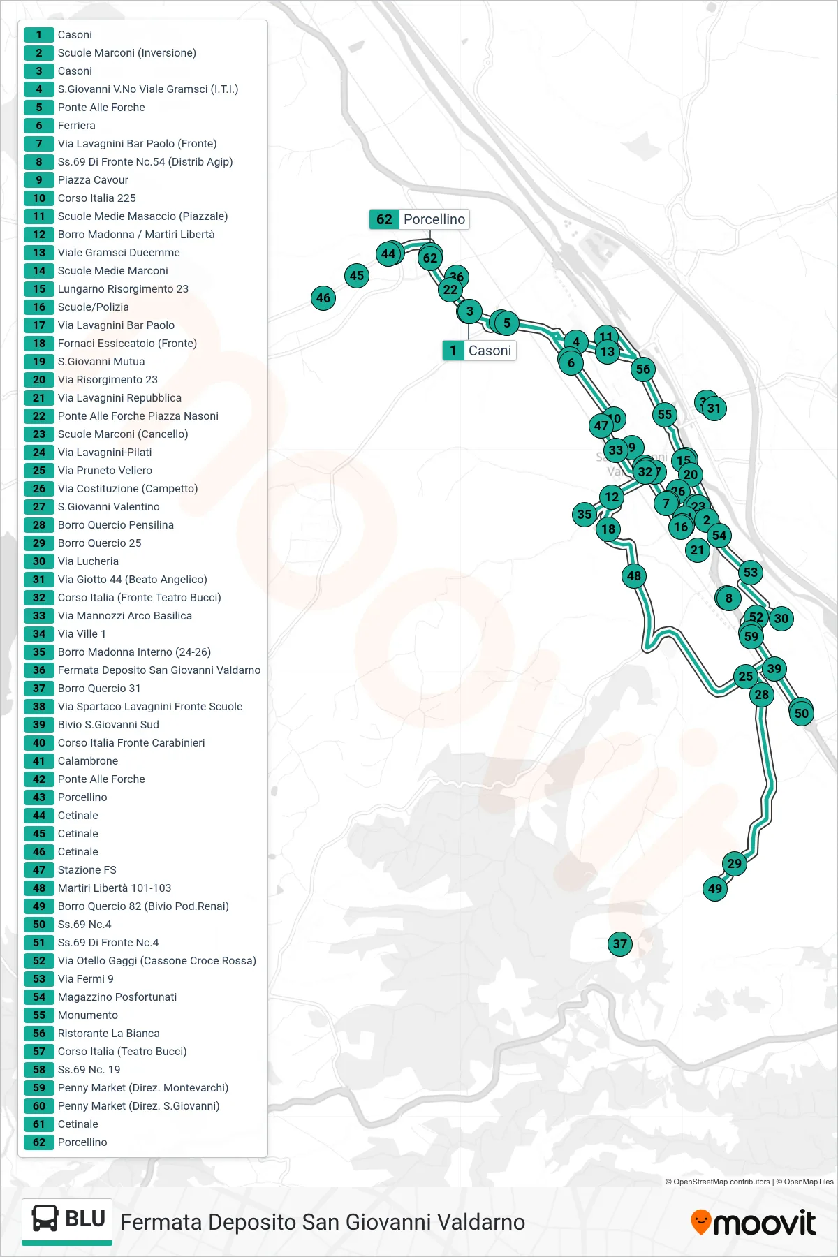 Linea BLU bus (Fermata Deposito San Giovanni Valdarno) - Percorsi e fermate sulla mappa
