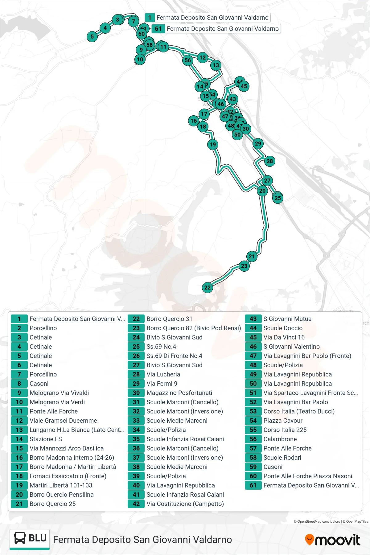 Linea BLU bus (Fermata Deposito San Giovanni Valdarno) - Percorsi e fermate sulla mappa