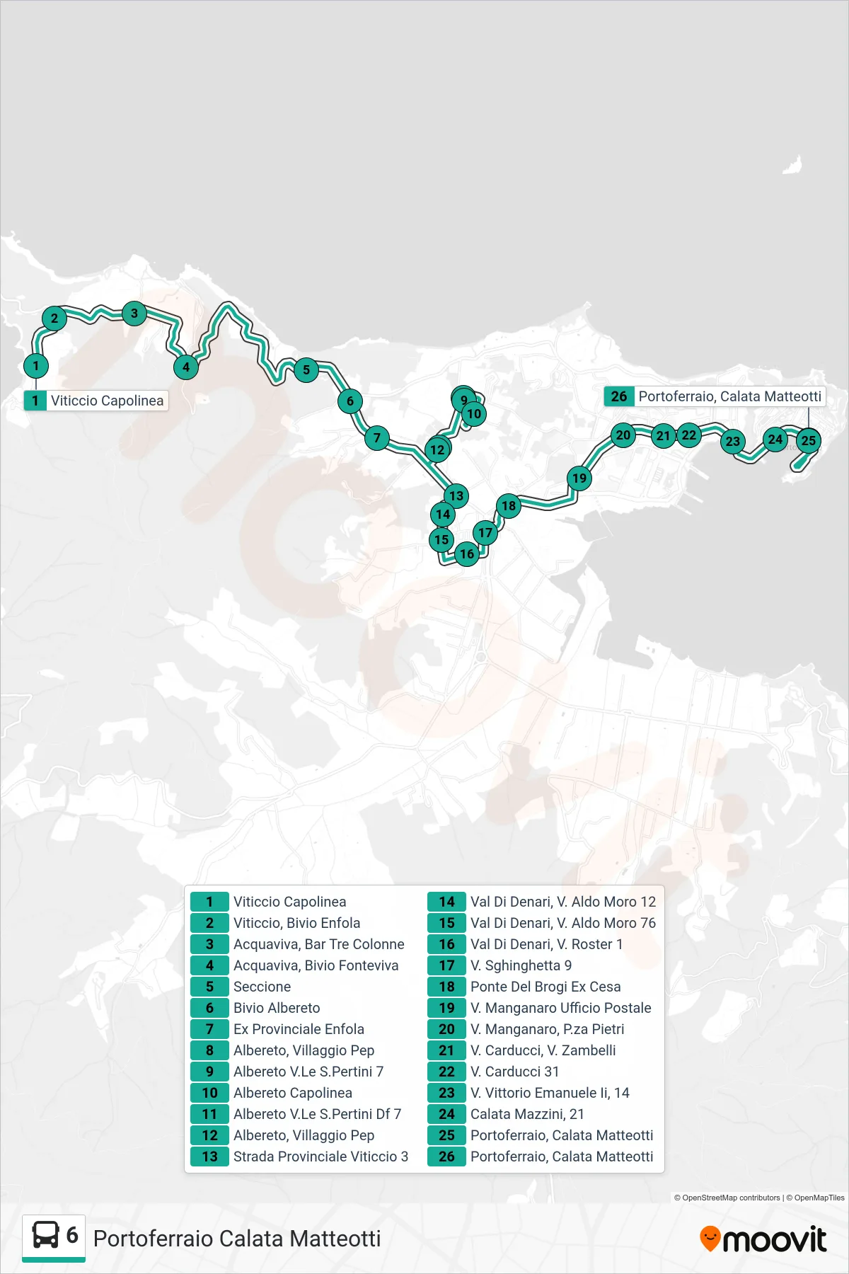 Linea 6 bus (Portoferraio Calata Matteotti) - Percorsi e fermate sulla mappa