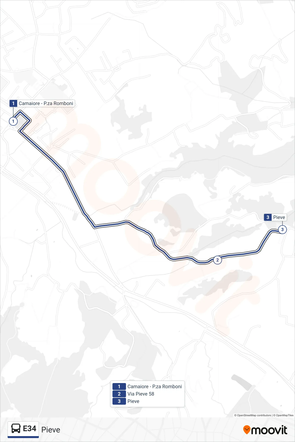 Linea E34 bus (Pieve) - Percorsi e fermate sulla mappa