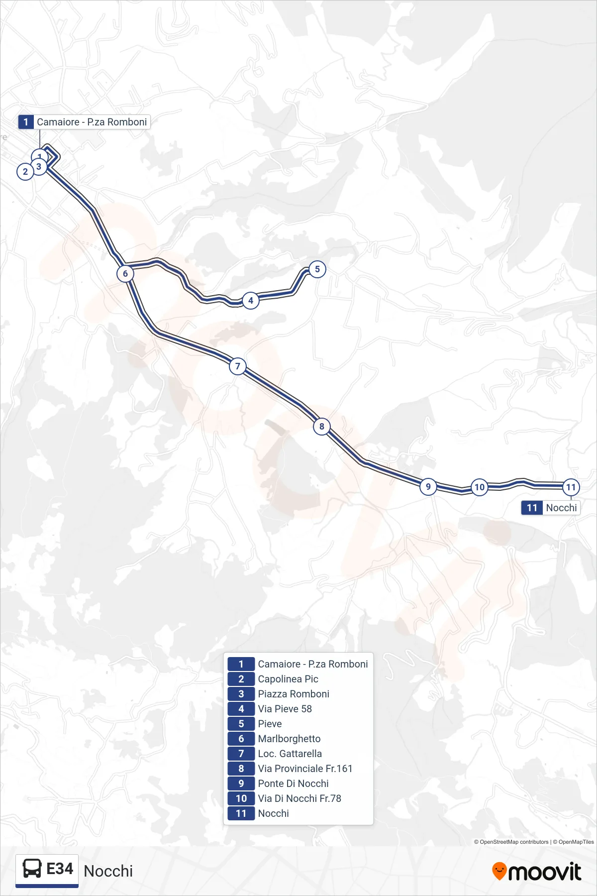 Linea E34  bus (Nocchi) - Percorsi e fermate sulla mappa