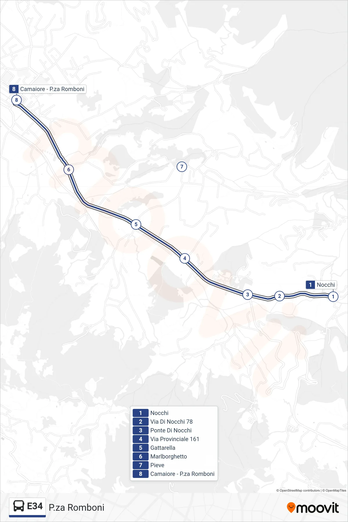 Linea E34 bus (P.za Romboni) - Percorsi e fermate sulla mappa