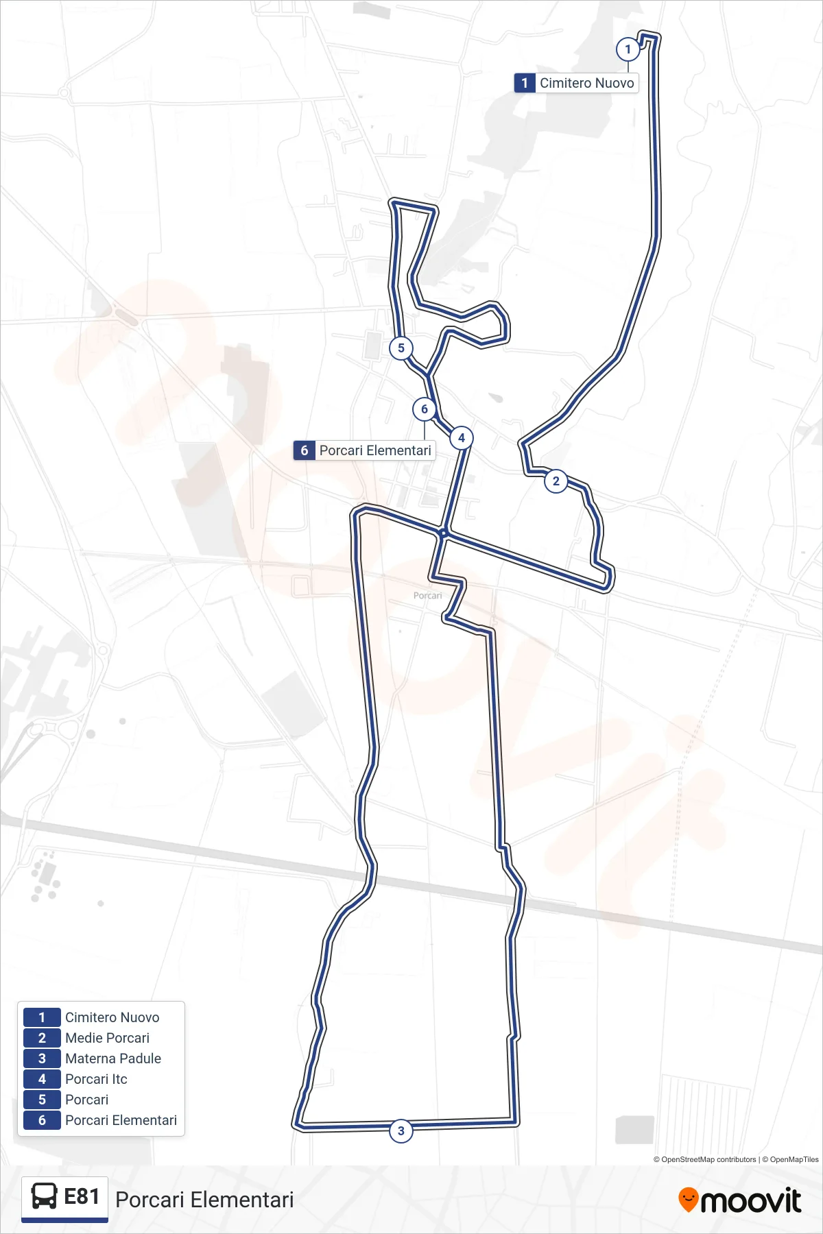 Linea E81 bus (Porcari Elementari) - Percorsi e fermate sulla mappa