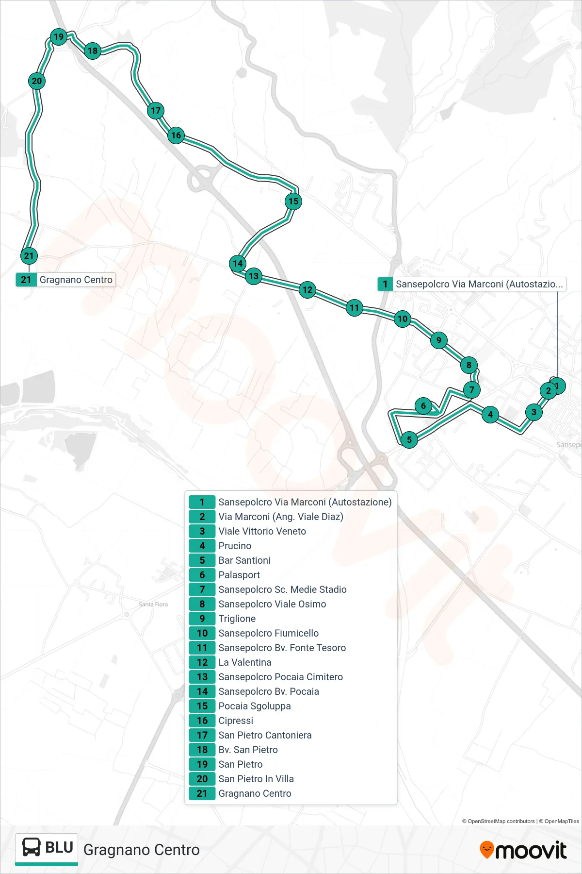Linea BLU bus (Gragnano Centro) - Percorsi e fermate sulla mappa