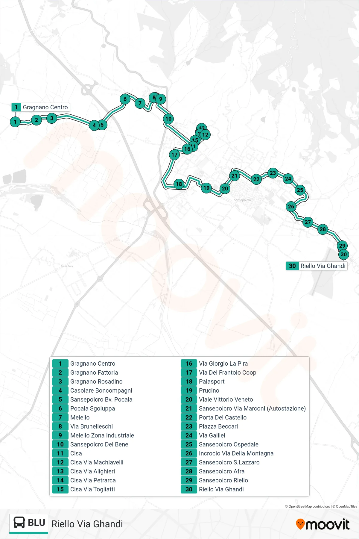 Linea BLU bus (Riello Via Ghandi) - Percorsi e fermate sulla mappa