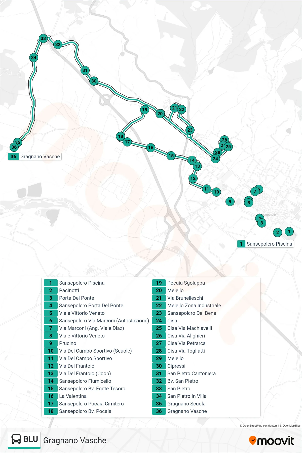 Linea BLU bus (Gragnano Vasche) - Percorsi e fermate sulla mappa