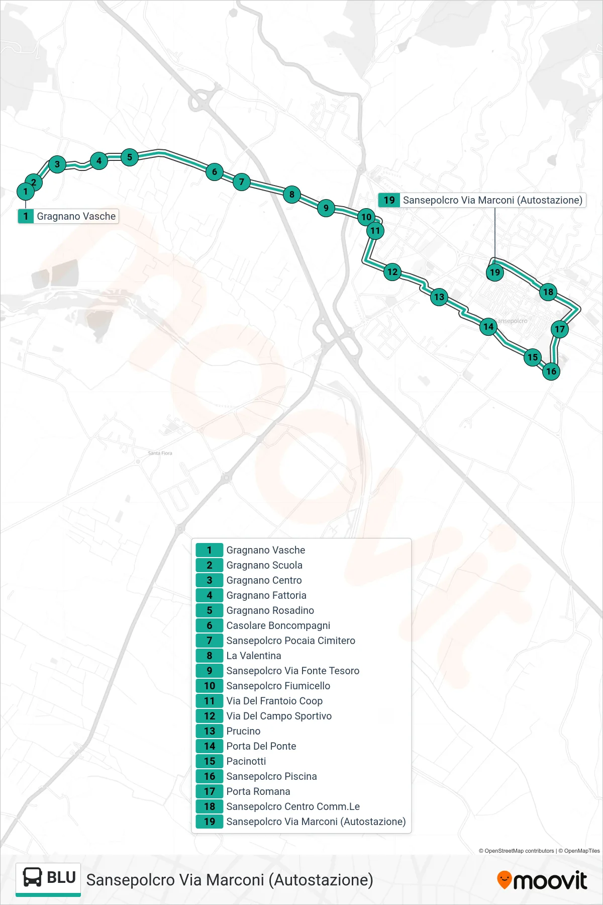Linea BLU bus (Sansepolcro Via Marconi (Autostazione)) - Percorsi e fermate sulla mappa