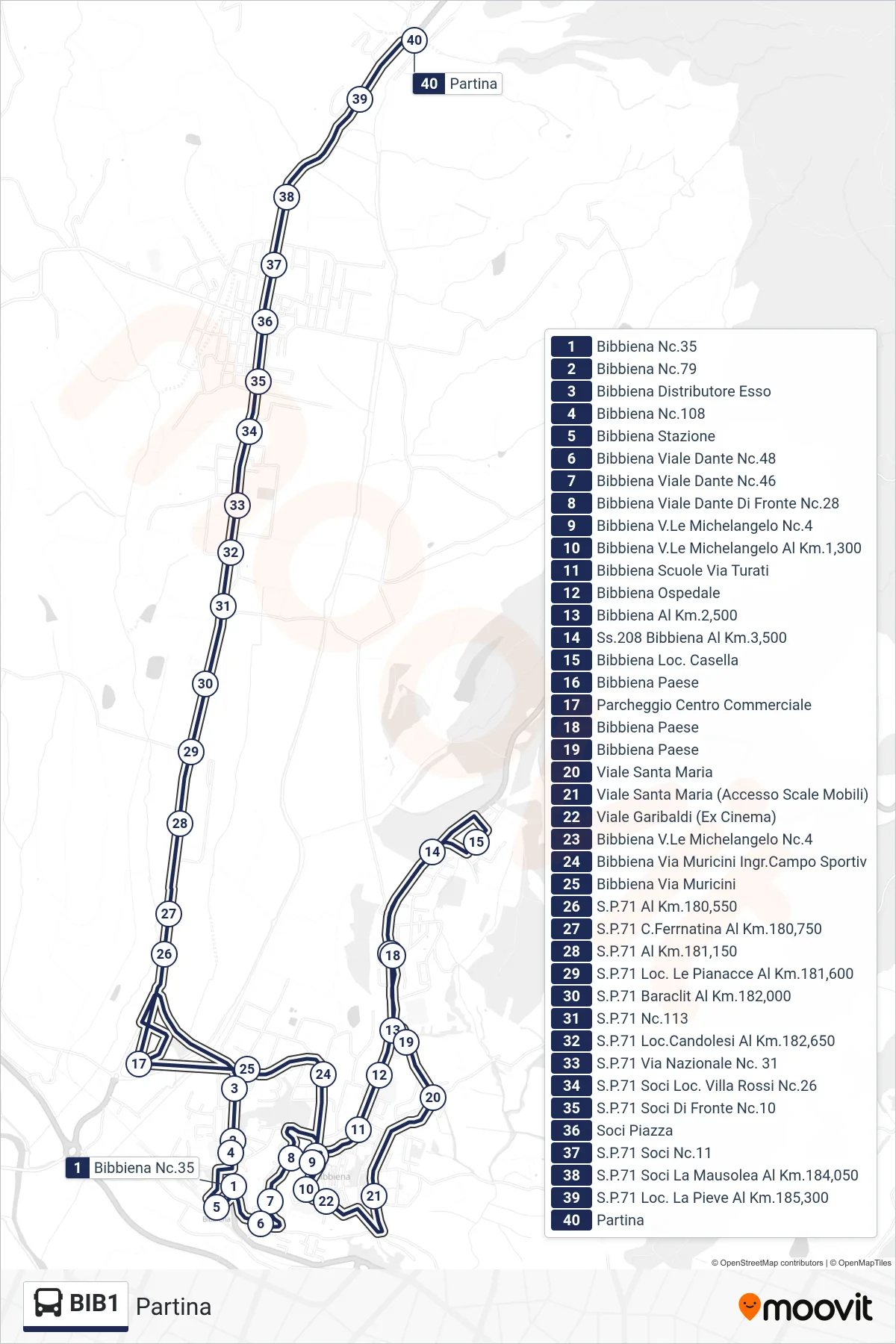 Linea BIB1  bus (Partina) - Percorsi e fermate sulla mappa