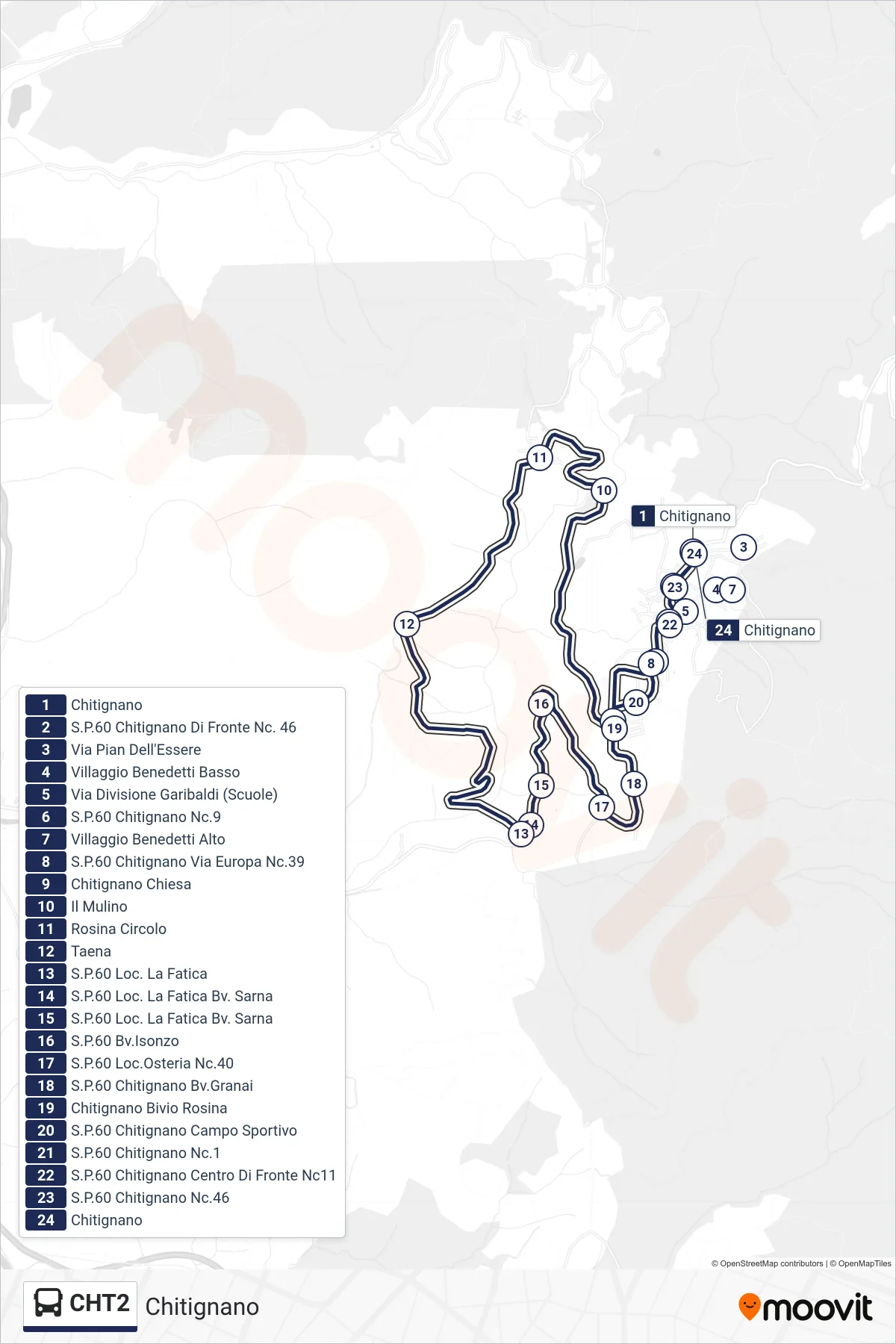 Linea CHT2  bus (Chitignano) - Percorsi e fermate sulla mappa