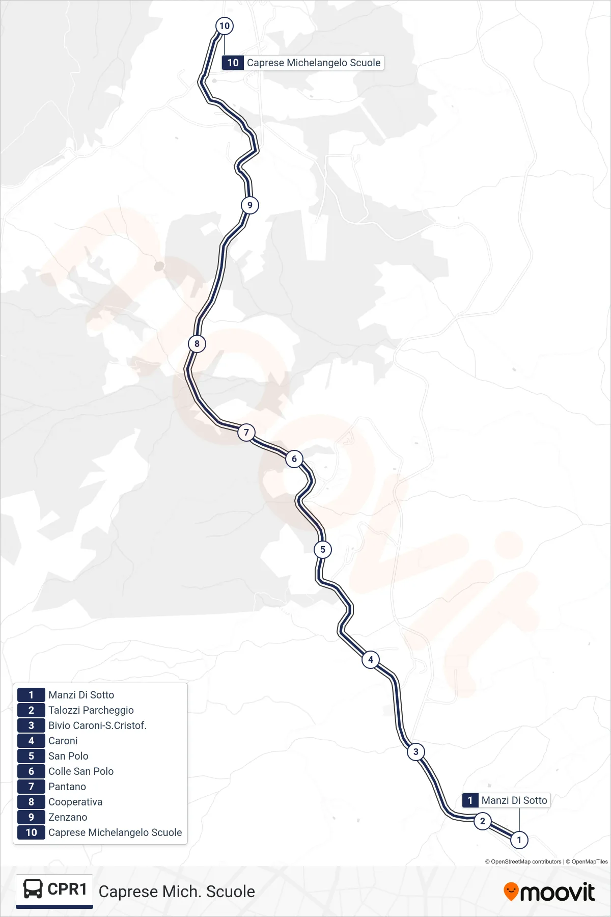 Linea CPR1 bus (Caprese Mich. Scuole) - Percorsi e fermate sulla mappa