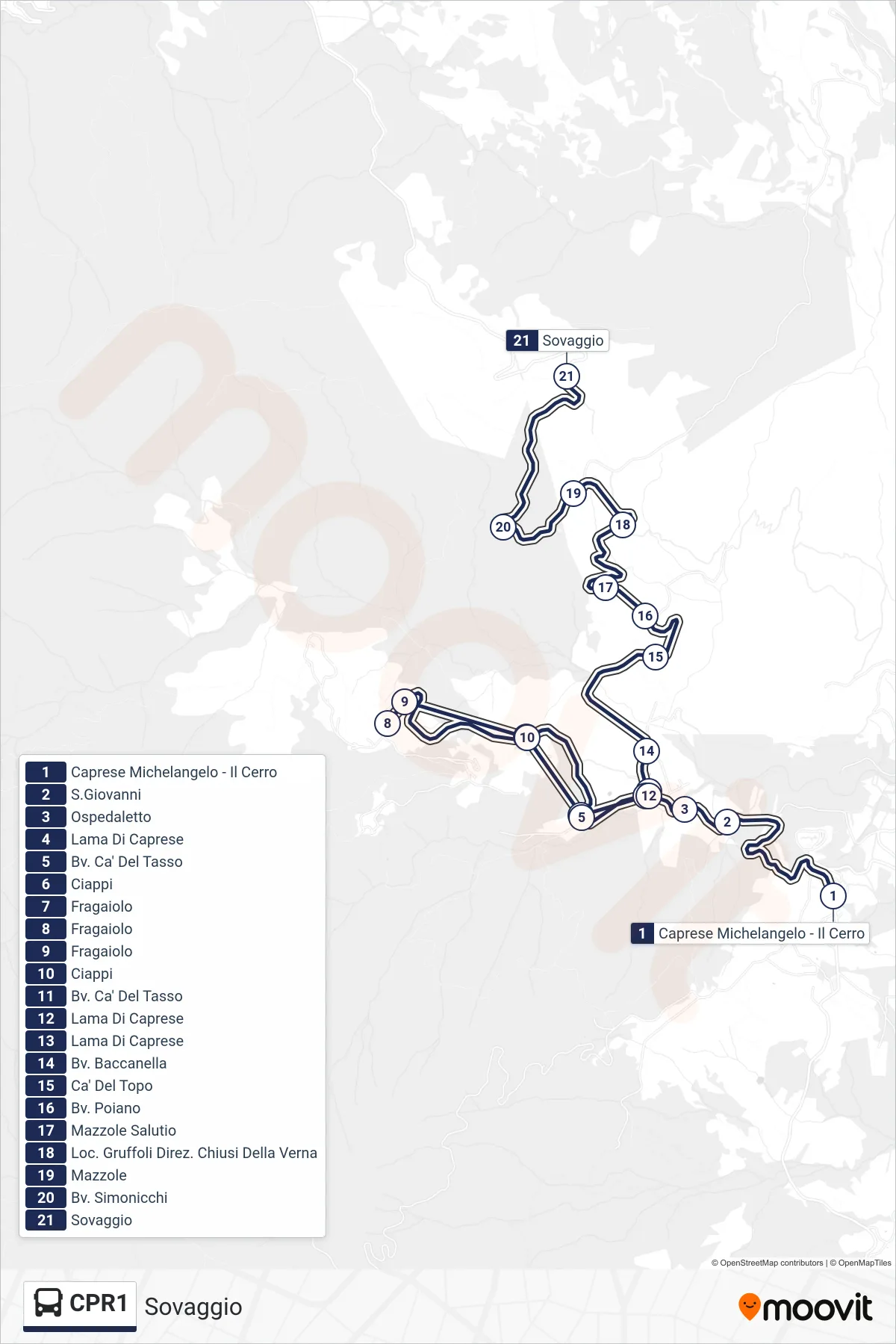Linea CPR1 bus (Sovaggio) - Percorsi e fermate sulla mappa