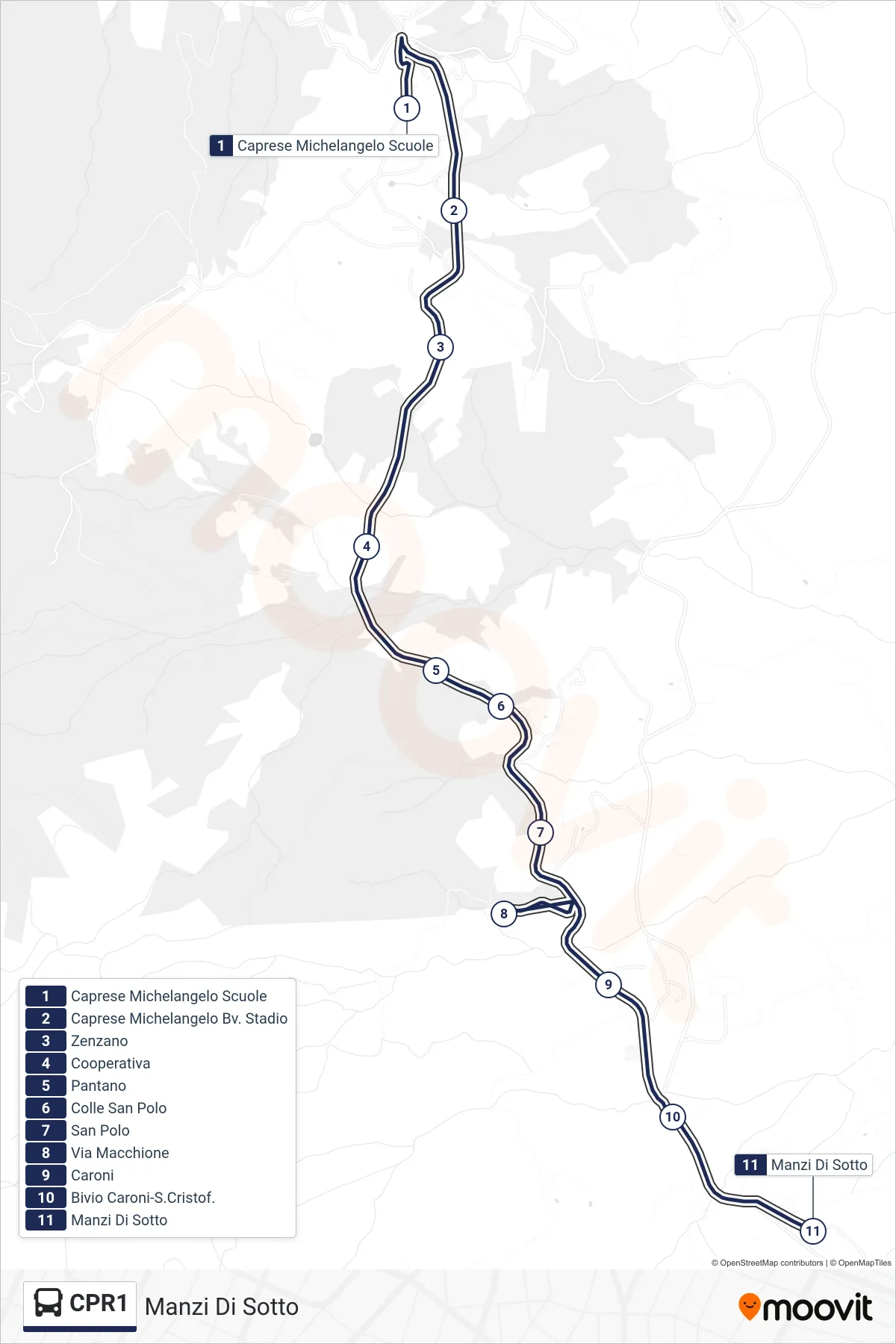 Linea CPR1 bus (Manzi Di Sotto) - Percorsi e fermate sulla mappa