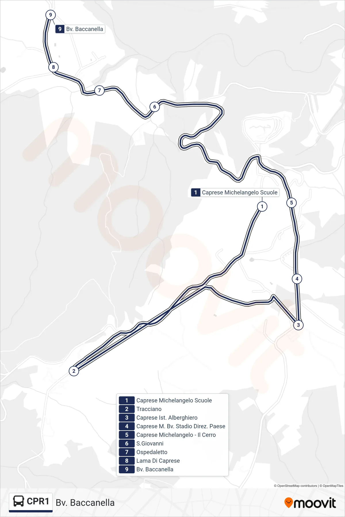 Linea CPR1 bus (Bv. Baccanella) - Percorsi e fermate sulla mappa