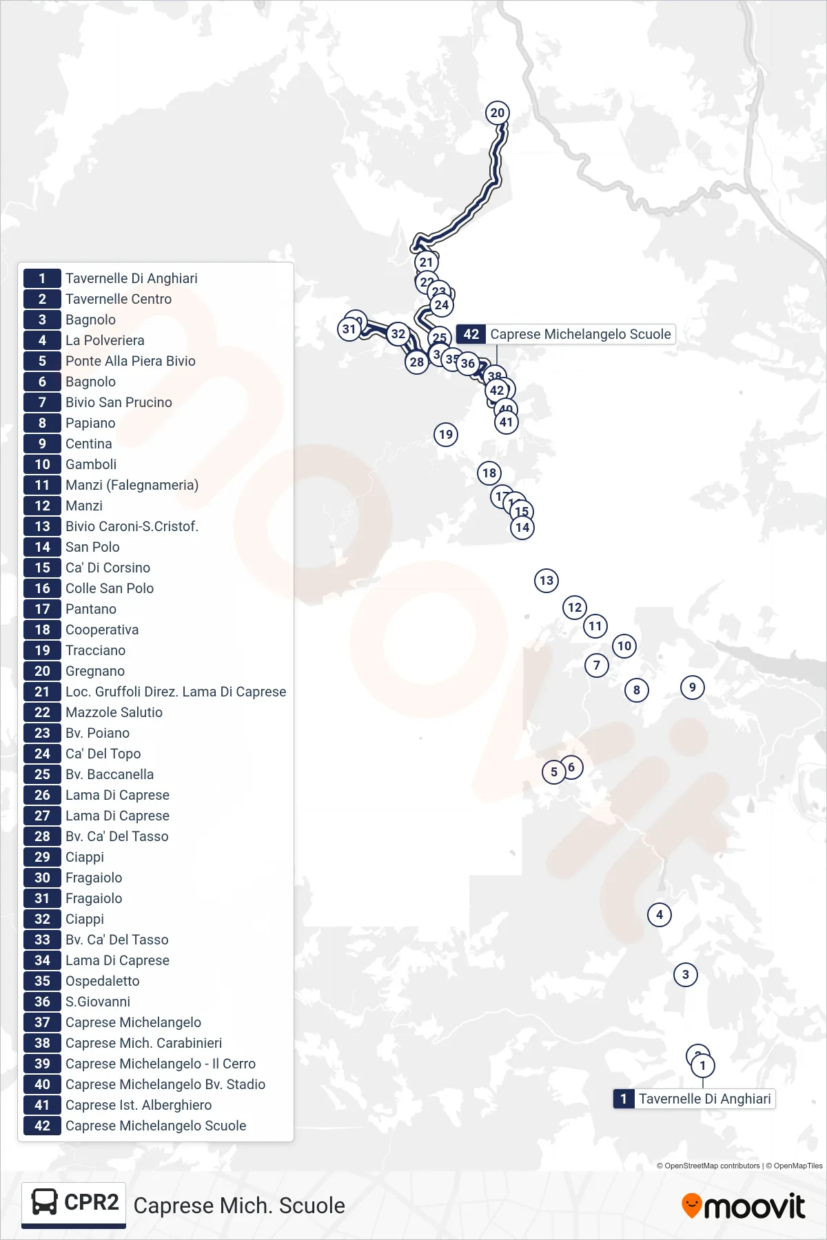 Linea CPR2 bus (Caprese Mich. Scuole) - Percorsi e fermate sulla mappa