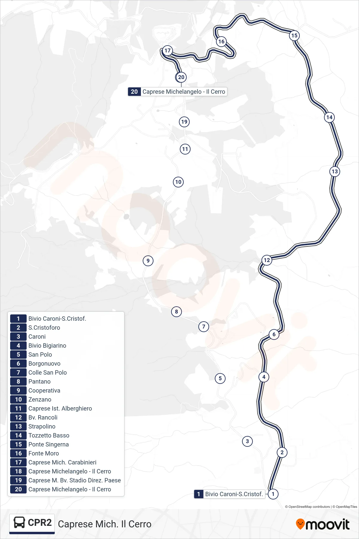 Linea CPR2 bus (Caprese Mich. Il Cerro) - Percorsi e fermate sulla mappa