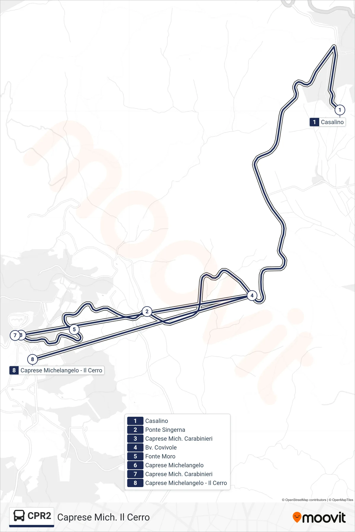 Linea CPR2 bus (Caprese Mich. Il Cerro) - Percorsi e fermate sulla mappa