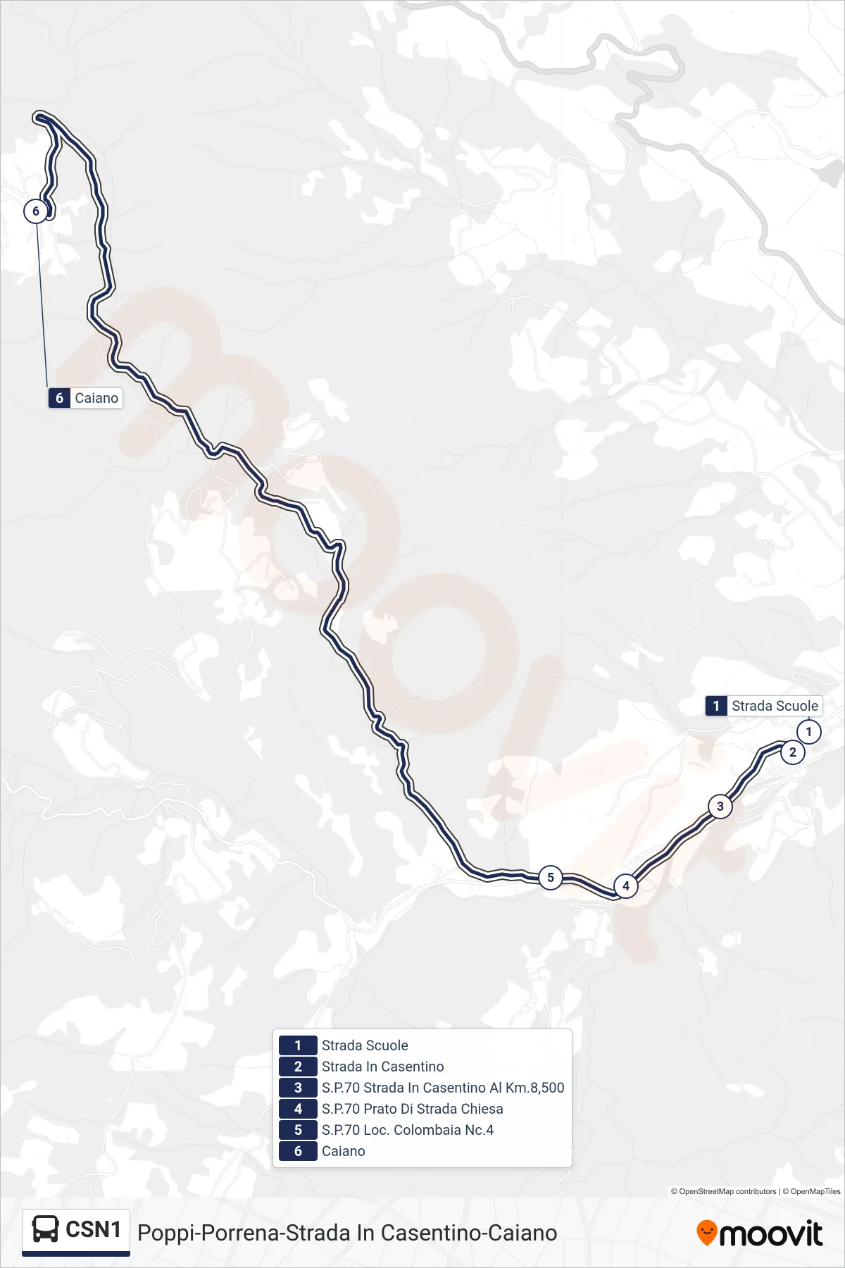 Linea CSN1 bus (Caiano) - Percorsi e fermate sulla mappa