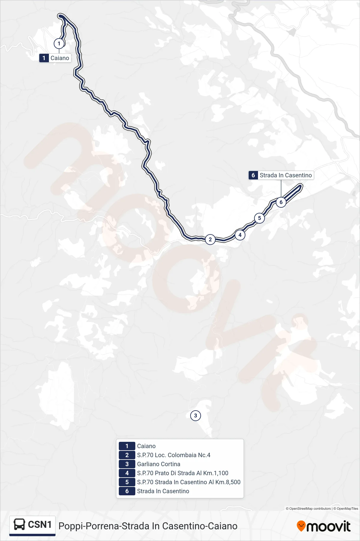 Linea CSN1 bus (Strada In Casentino) - Percorsi e fermate sulla mappa
