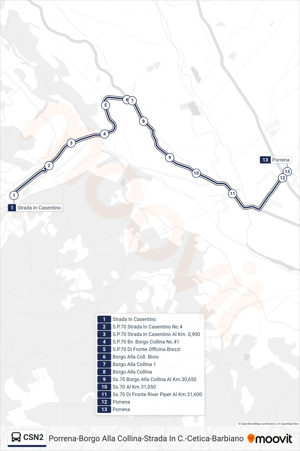 Linea CSN2 bus (Porrena) - Percorsi e fermate sulla mappa