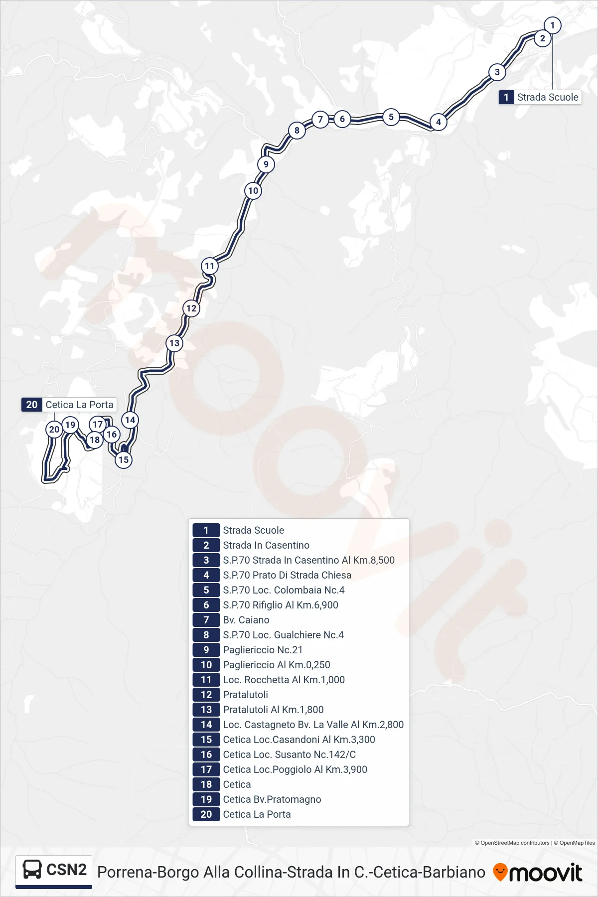 Linea CSN2 bus (Cetica La Porta) - Percorsi e fermate sulla mappa